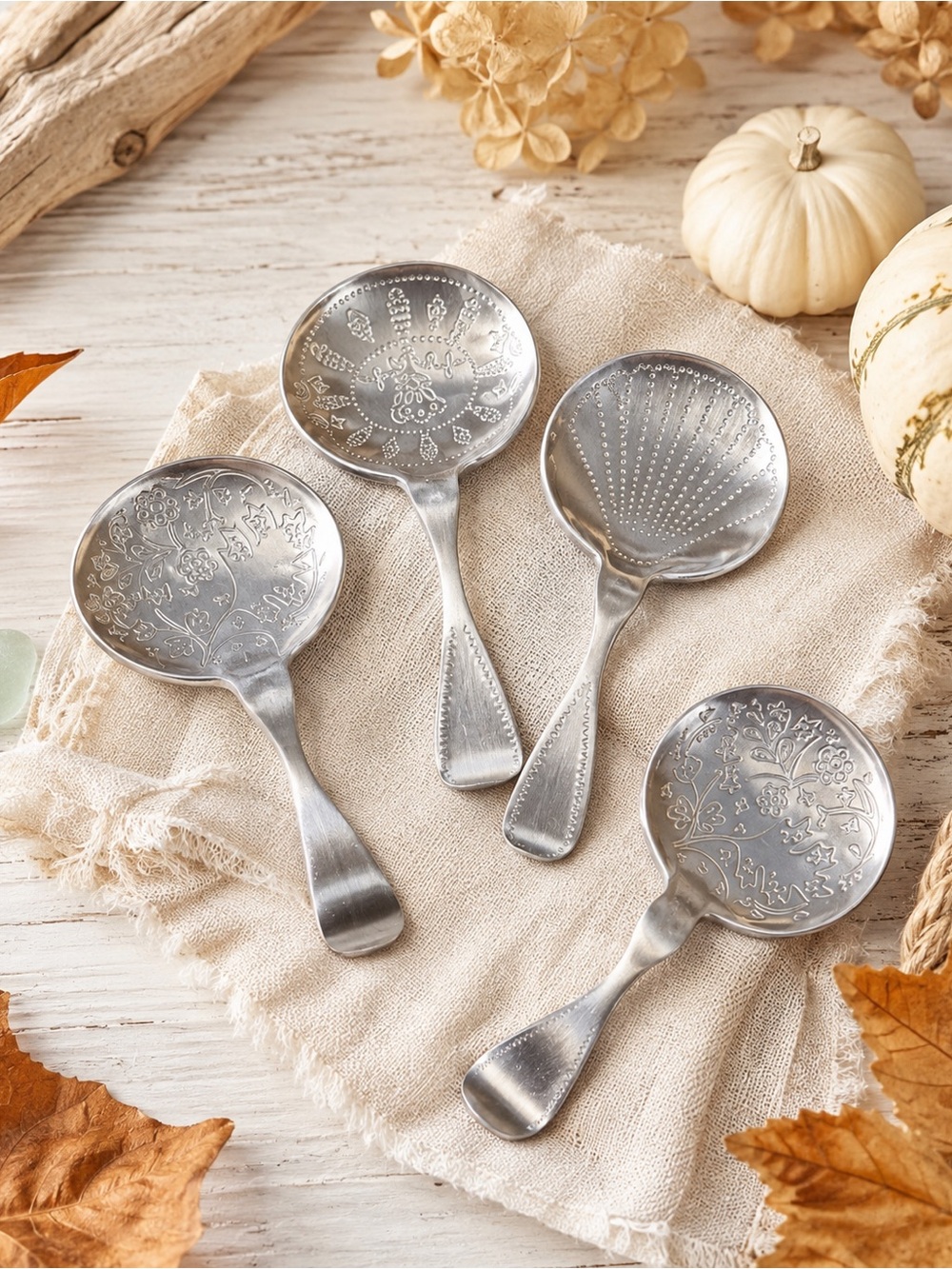 Norpro My Favorite Tea Spoons Set of 4 | 18/10 Stainless Steel Embossed Spoons
